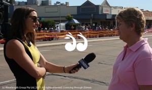 Lee Watts president of the Scone horse Festival being interviewed by NBN at today's parade.