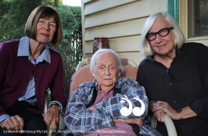 Sandra Holdsworth, Kelly Thirft and Jill Haug together at home for Kelly's 104th birthday.