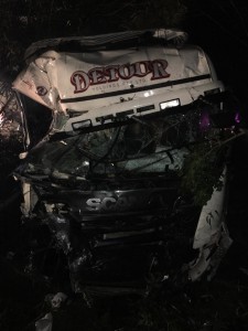 A truck involved in teh collision last night on the New England Highway on the northern outskirts of Muswellbrook.