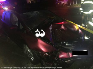 A red Honda collided with a power pole last night in St Andrew's Street, Aberdeen.