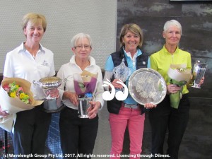 Ladies 20117 Championships: Club champion Lyn Banks, Division 2 champion Pam Manning, Nett veteran nett winner Julie Leckie and Division three champion Annie Woods.