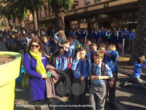 Genevieve Sullivan Cook with the St Mary's children at the Aspire concert in Newcastle.