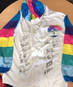 The Where There's a Will silks signed by the jockeys in the inaugural Everest race.
