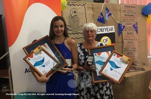Young Citizen of the Year Tarnisha Winsor with Citizen of the Year Linda Gant. Both Women being awarded the Merriwa awards and the awards for the Upper Hunter Shire Council.