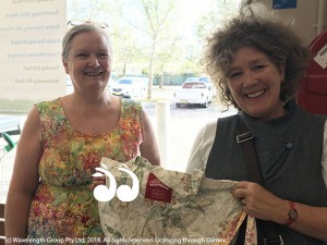Deb Fergusson and Sue Abbott with Boomerang bags in Woolworths.