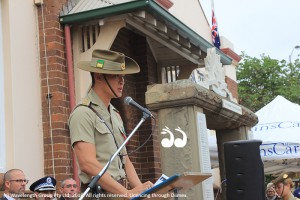 Lt Andrew Pham addressed the ANZAC Day gathering in Scone.