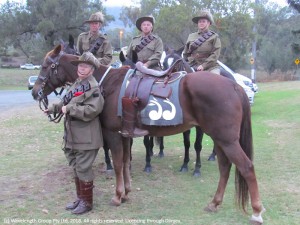 Front: Del Ross holding a riderless horse, with boot backwards in respect of fallen soldiers.  Back: Warren Bramley, Kevin Taylor and Victoria Waights.