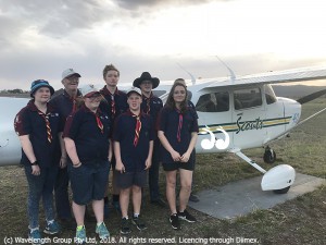 Scouts ready to fly: Back L-R: Stephanie Ford, Frank Green, Thomas Hobbs, Lachlan Barnes and Tim Barnse. Front L-R: Chloe Green, Liam Guilfoyle and Courtney Roach.