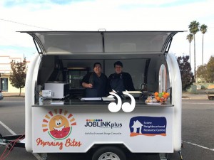 Ready to serve breakfast to local school children: Ebony Laithwaite and Jo Wilson, in the Morning Bites van.