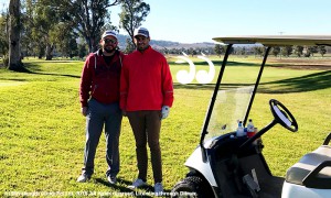Wayne Hedley and Tim Smith bonding on a frosty Saturday on Scone Golf Course.
